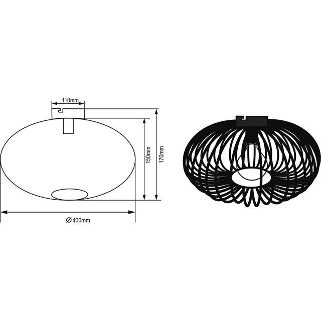HLW LED LED Ceiling Light - Ceiling Lighting - Trion Johy - E27 Fitting - Round - Industrial - Matte Black - Aluminum - 40cm