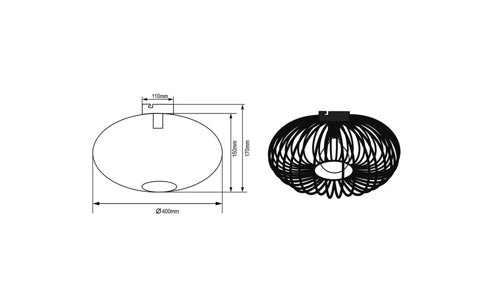 HLW LED LED Ceiling Light - Ceiling Lighting - Trion Johy - E27 Fitting - Round - Industrial - Matte Black - Aluminum - 40cm