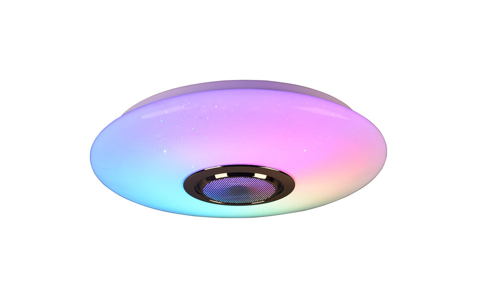 HLW LED LED Plafondlamp - Plafondverlichting - Trion Minan - 15.5W - RGBW - Dimbaar - Aanpasbare Kleur - Afstandsbediening - Bluetooth Speaker - Sterlicht -  Rond - Mat Wit - Kunststof