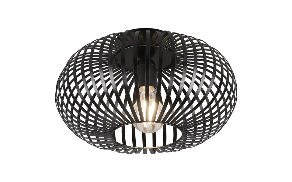 HLW LED LED Plafondlamp - Plafondverlichting - Trion Johy - E27 Fitting - Rond - Industrieel - Mat Zwart - Aluminium - 30cm