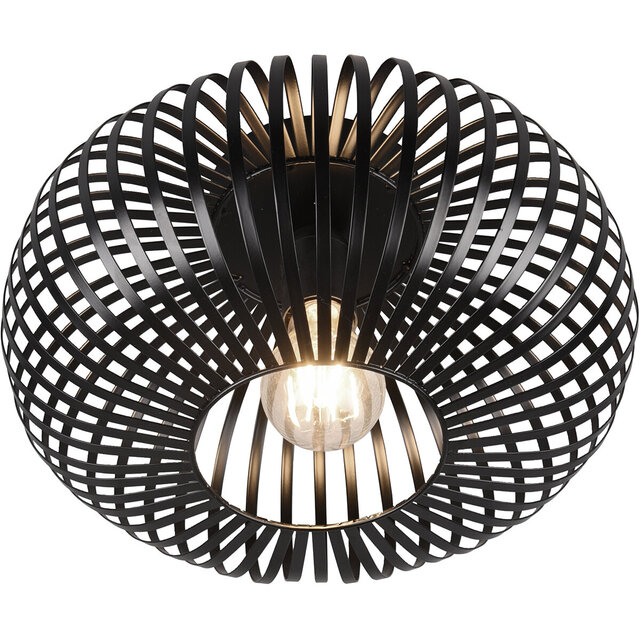 Ronde mat zwarte LED plafondlamp industrieel design met E27 fitting en maximaal 60W vermogen