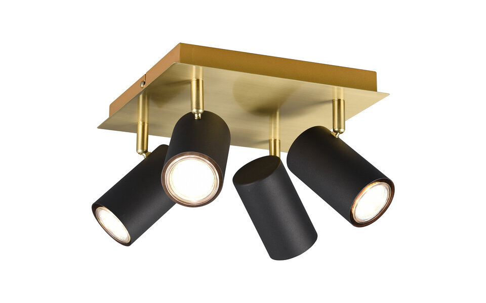 HLW LED LED Plafondspot - Trion Milona - GU10 Fitting - 4-lichts - Rond - Mat Zwart/Goud - Aluminium HLW LED LED Plafondspot - Trion Milona - GU10 Fitting - 4-lichts - Rond - Mat Zwart/Goud - Aluminium