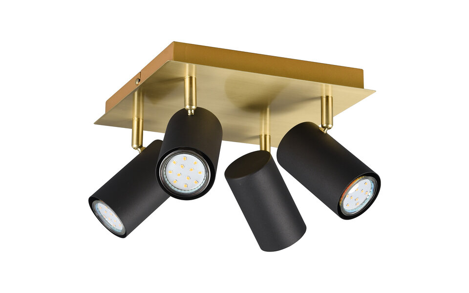 HLW LED LED Plafondspot - Trion Milona - GU10 Fitting - 4-lichts - Rond - Mat Zwart/Goud - Aluminium HLW LED LED Plafondspot - Trion Milona - GU10 Fitting - 4-lichts - Rond - Mat Zwart/Goud - Aluminium