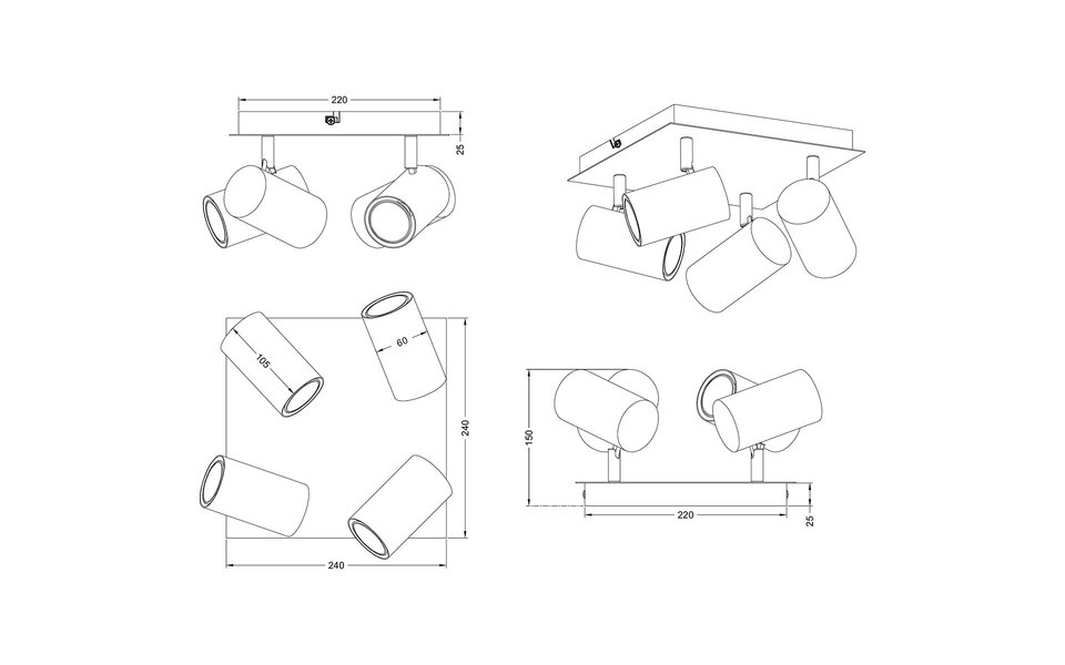 HLW LED LED Plafondspot - Trion Milona - GU10 Fitting - 4-lichts - Rond - Mat Zwart/Goud - Aluminium HLW LED LED Plafondspot - Trion Milona - GU10 Fitting - 4-lichts - Rond - Mat Zwart/Goud - Aluminium