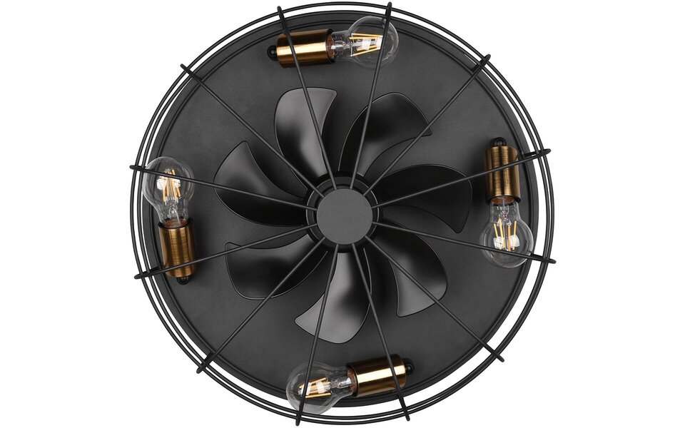 HLW LED LED Plafondlamp met Ventilator - Plafondventilator - Trion Turbind - E27 Fitting - Afstandsbediening - Rond - Mat Zwart - Aluminium