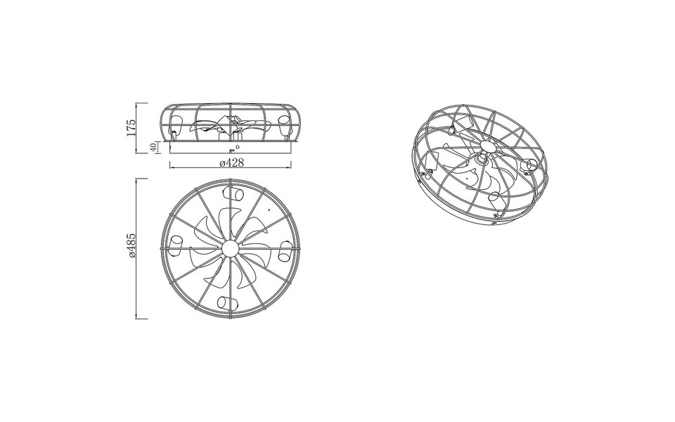 HLW LED LED Ceiling Light with Fan - Ceiling Fan - Trion Turbind - E27 Fitting - Remote Control - Round - Matte Black - Aluminum