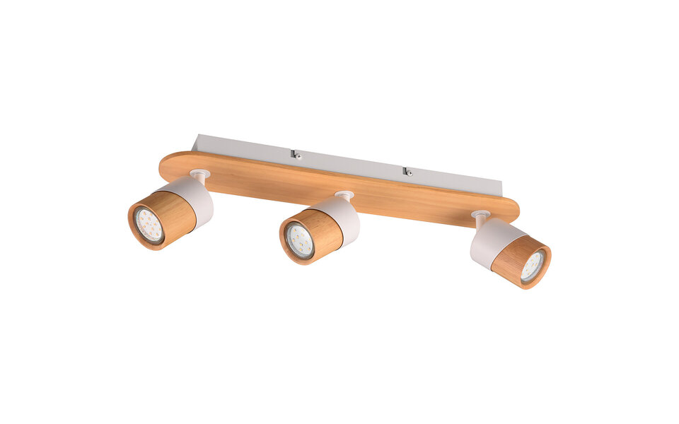 HLW LED LED Ceiling Spotlight - Trion Arnia - GU10 Fitting - 3 Lights - Round - Wood/White - Natural Wood