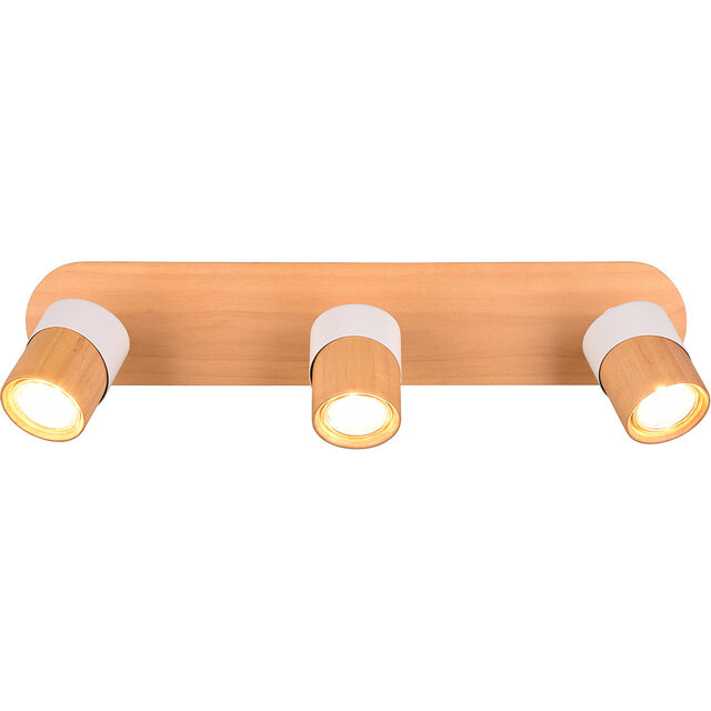 HLW LED LED Ceiling Spotlight - Trion Arnia - GU10 Fitting - 3 Lights - Round - Wood/White - Natural Wood