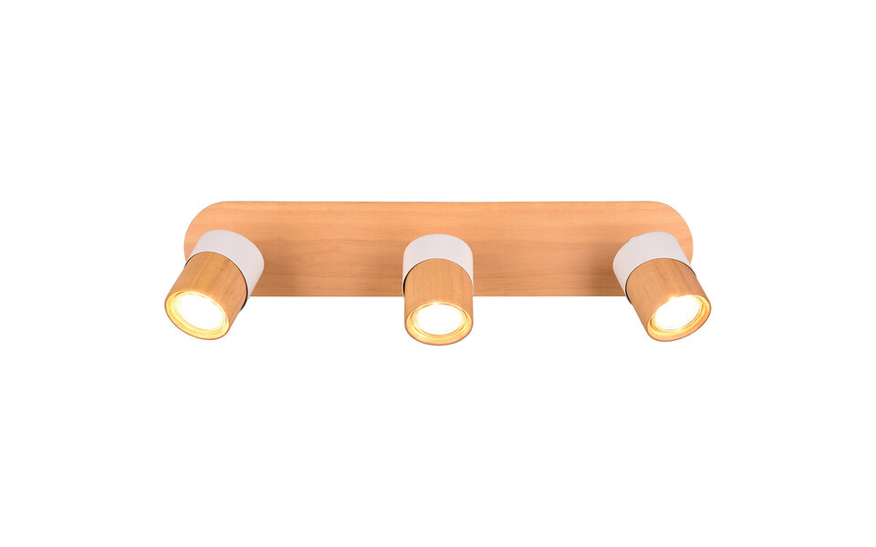 HLW LED LED Ceiling Spotlight - Trion Arnia - GU10 Fitting - 3 Lights - Round - Wood/White - Natural Wood