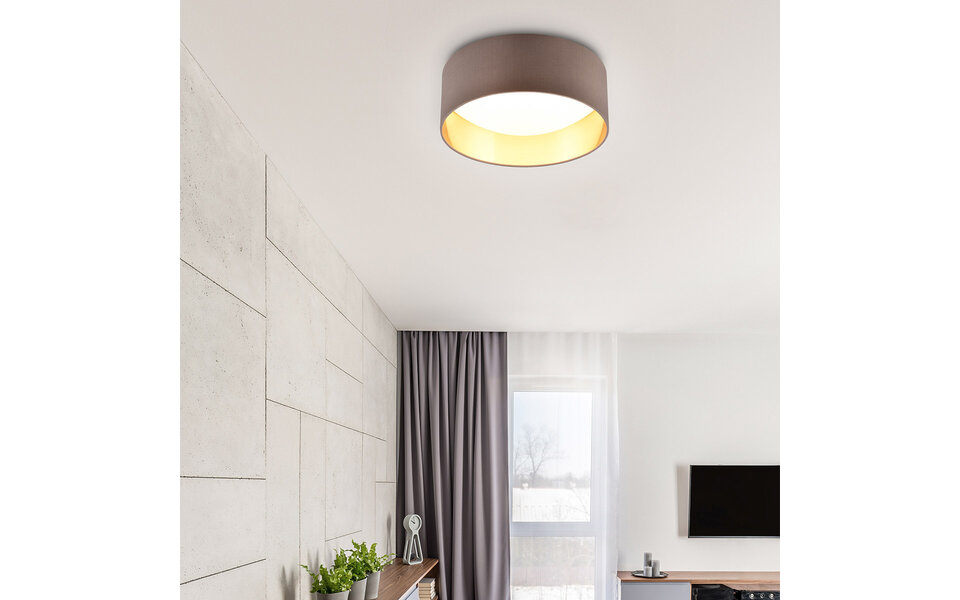 HLW LED LED Plafondlamp - Trion Lukaku - Warm Wit - 3000K - 12W - Rond - Taupe - Textiel