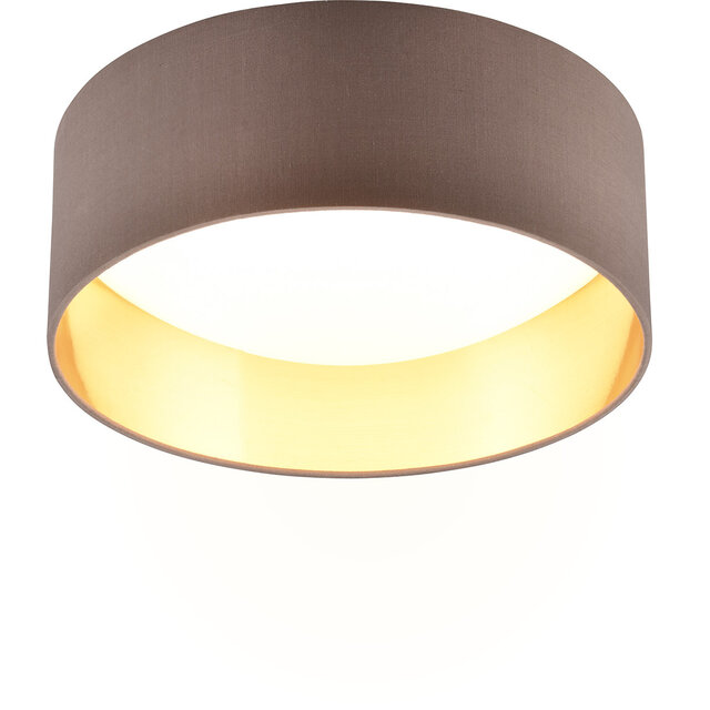 HLW LED LED Plafondlamp - Trion Lukaku - Warm Wit - 3000K - 12W - Rond - Taupe - Textiel