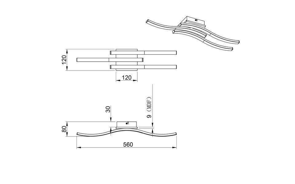 HLW LED LED Ceiling Lamp - Ceiling Lighting - Trion Dalga - 3-light - 5W - 3000K - Warm White - Curved Shape - Brown - MDF