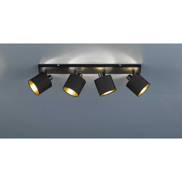 Mat zwarte LED plafondspot met 4 lichtpunten en E14 fitting geschikt tot 28W