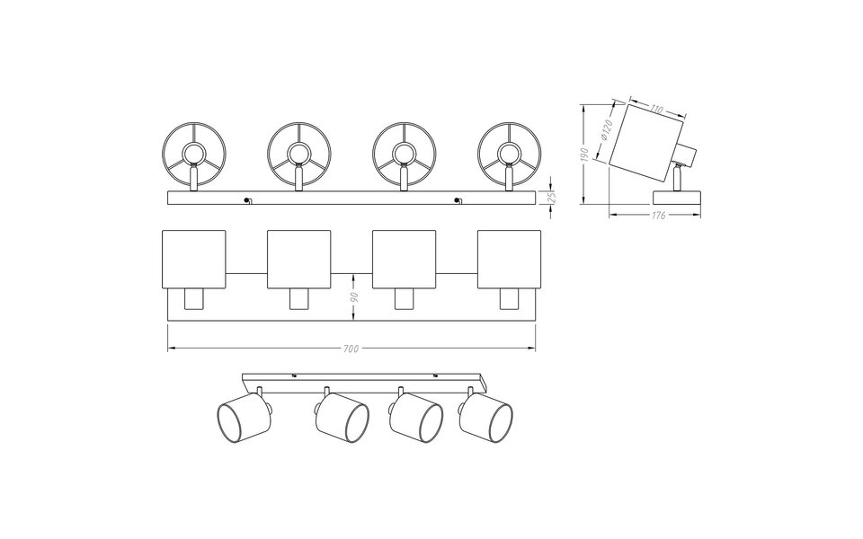 HLW LED LED Plafondspot - Plafondverlichting - Trion Torry - E14 Fitting - 4-lichts - Rechthoek - Mat Zwart - Aluminium
