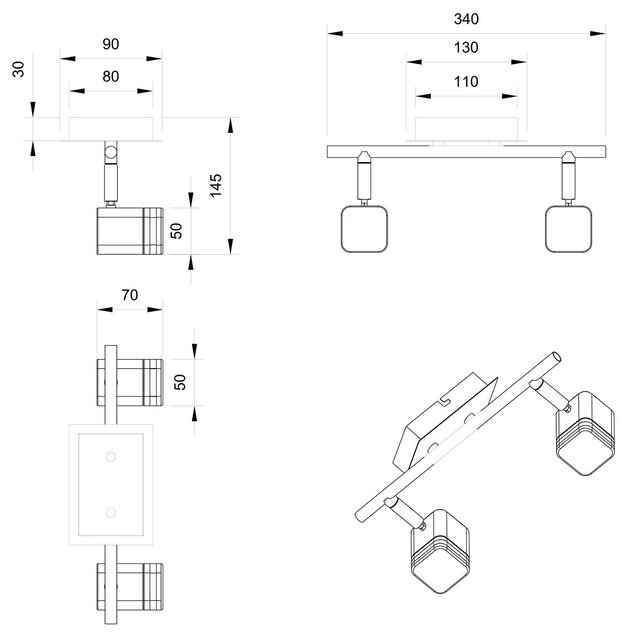 HLW LED LED Plafondspot - Trion Ribon - 8W - Warm Wit 3000K - 2-lichts - Rechthoek - Mat Wit - Aluminium
