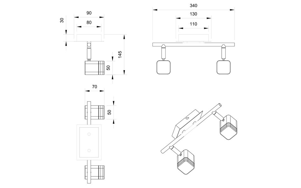 HLW LED LED Plafondspot - Trion Ribon - 8W - Warm Wit 3000K - 2-lichts - Rechthoek - Mat Wit - Aluminium