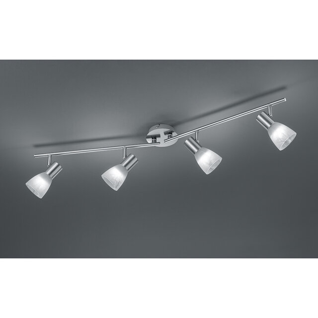 vierkante mat nikkel plafondspot met vier E14 fittingen en warm wit licht 3000K 16W 1280 lumen