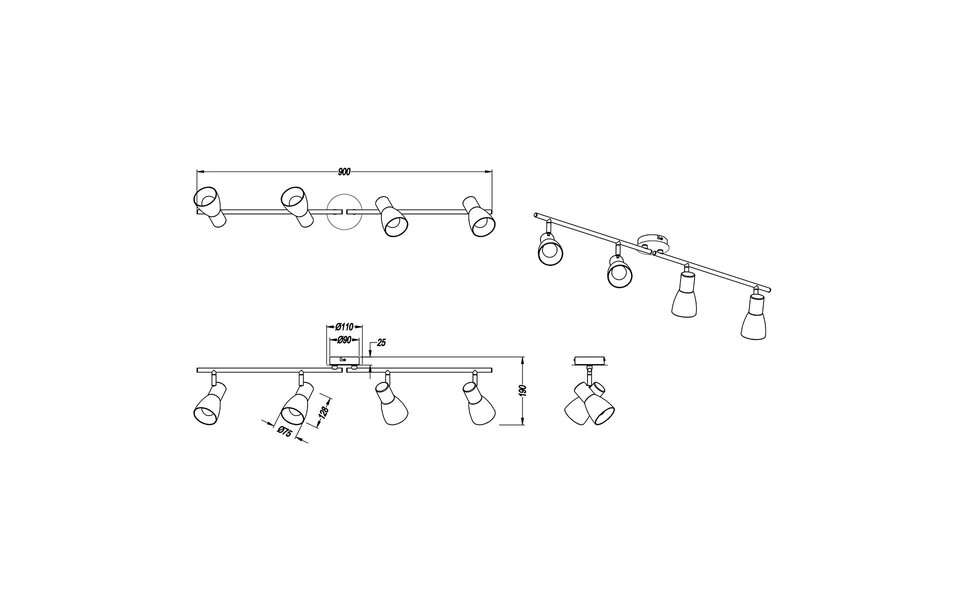 HLW LED LED Plafondspot - Trion Vosta - E14 Fitting - 16W - Warm Wit 3000K - 4-lichts - Rechthoek - Mat Nikkel - Aluminium
