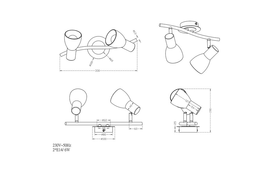 HLW LED LED Ceiling Spotlight - Trion Levino - E14 Fitting - Warm White 3000K - 2-light - Rectangular - Matte Gold - Aluminum