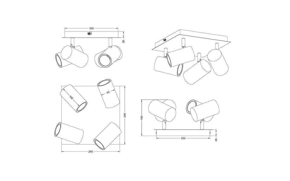 HLW LED LED Ceiling Spotlight - Trion Mary - GU10 Fitting - 4-light - Square - Matte Nickel - Aluminum