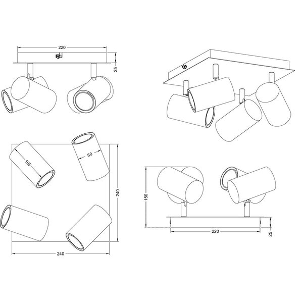 HLW LED LED Plafondspot - Trion Mary - GU10 Fitting - 4-lichts - Vierkant - Mat Nikkel - Aluminium
