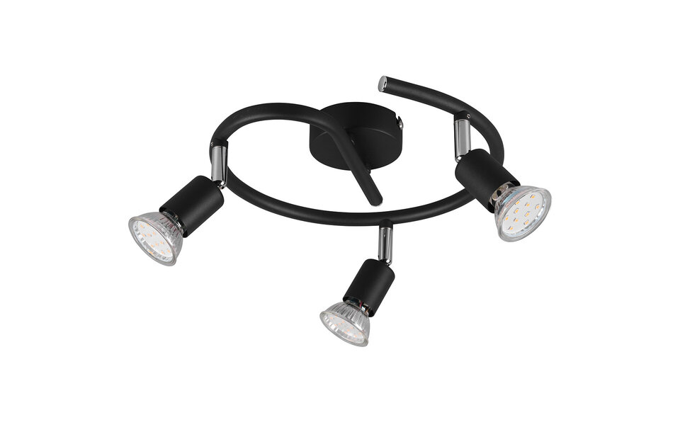 HLW LED LED Ceiling Spotlight - Trion Pamo - GU10 Fitting - 3-light - Round - Matte Black - Aluminum