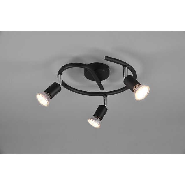 HLW LED LED Plafondspot - Trion Pamo - GU10 Fitting - 3-lichts - Rond - Mat Zwart - Aluminium