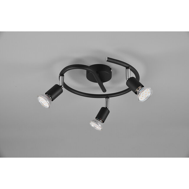 HLW LED LED Plafondspot - Trion Pamo - GU10 Fitting - 3-lichts - Rond - Mat Zwart - Aluminium