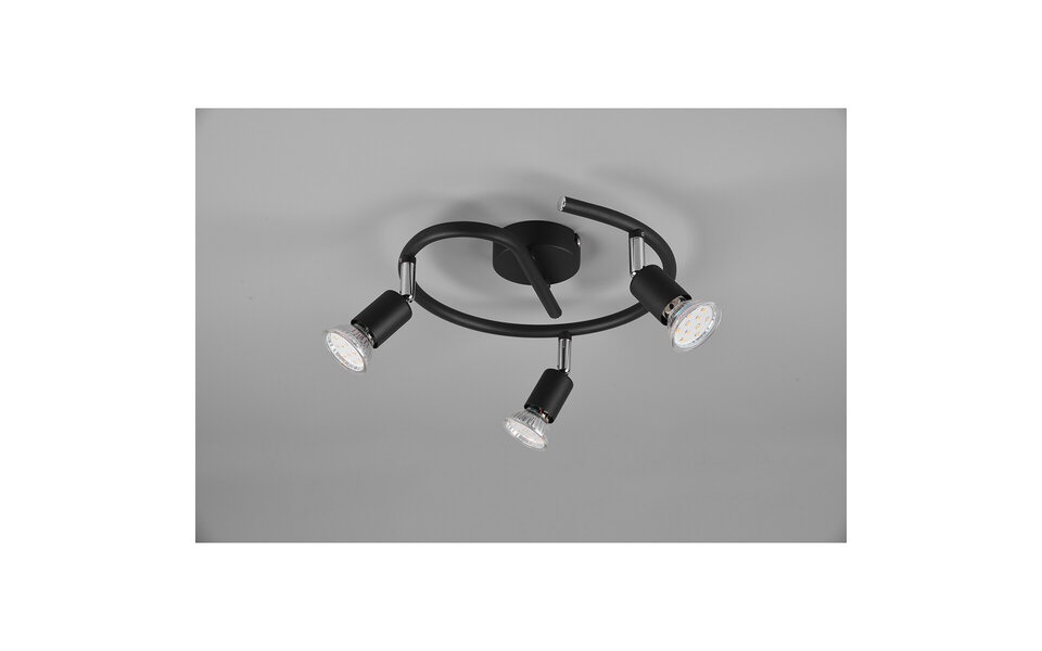 HLW LED LED Ceiling Spotlight - Trion Pamo - GU10 Fitting - 3-light - Round - Matte Black - Aluminum