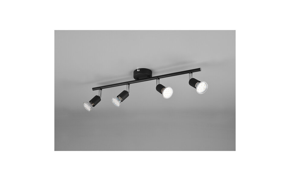 HLW LED LED Ceiling Spotlight - Trion Pamo - GU10 Fitting - 4-light - Round - Matte Black - Aluminum