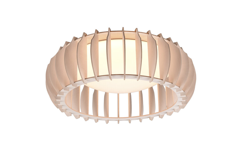 HLW LED LED Ceiling Lamp - Ceiling Lighting - Trion Manto - 16.5W - Warm White 3000K - Dimmable - Round - Wood Color - Plastic