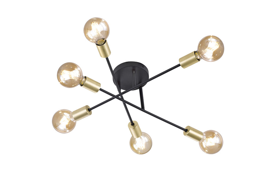 HLW LED LED Plafondlamp - Plafondverlichting - Trion Ross - E27 Fitting - 6-lichts - Verstelbaar - Rond - Mat Zwart Aluminium