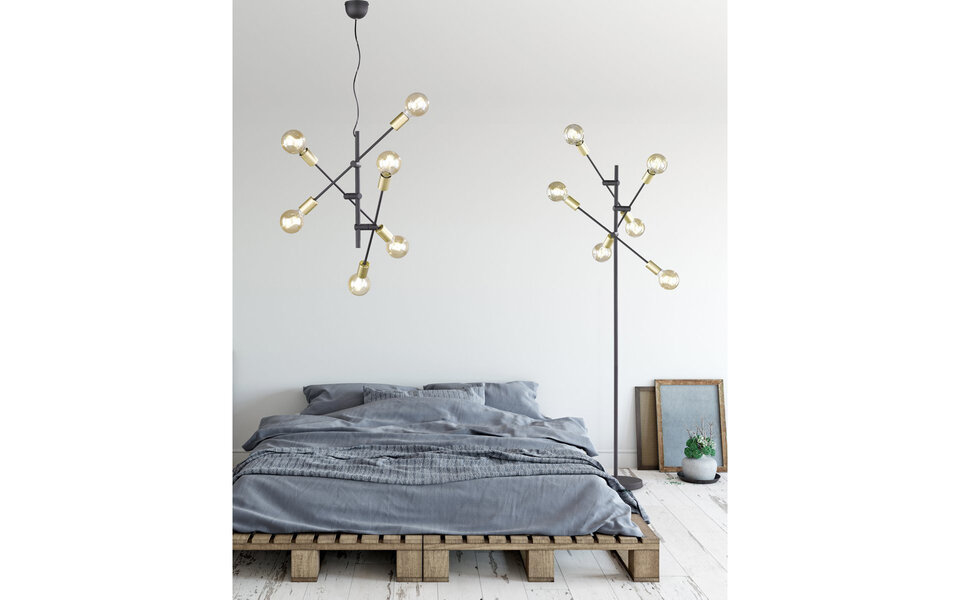 HLW LED LED Plafondlamp - Plafondverlichting - Trion Ross - E27 Fitting - 6-lichts - Verstelbaar - Rond - Mat Zwart Aluminium