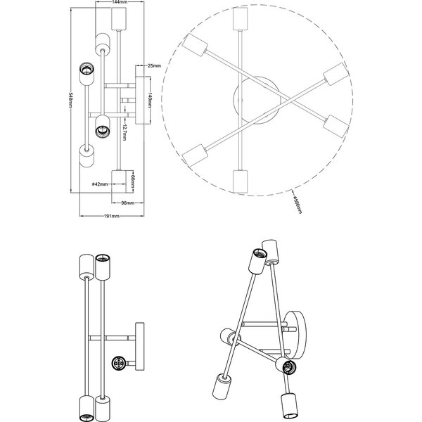 HLW LED LED Plafondlamp - Plafondverlichting - Trion Ross - E27 Fitting - 6-lichts - Verstelbaar - Rond - Mat Zwart Aluminium HLW LED LED Plafondlamp - Plafondverlichting - Trion Ross - E27 Fitting - 6-lichts - Verstelbaar - Rond - Mat Zwart Aluminium
