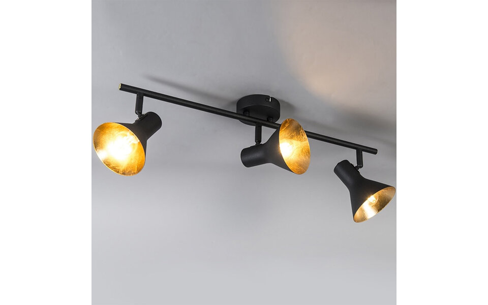 HLW LED LED Plafondspot - Trion Nana - E14 Fitting - 3-lichts - Rond - Mat Zwart/Goud - Aluminium HLW LED LED Plafondspot - Trion Nana - E14 Fitting - 3-lichts - Rond - Mat Zwart/Goud - Aluminium