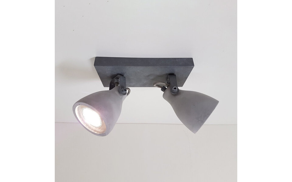 HLW LED LED Plafondspot - Trion Conry - GU10 Fitting - 2-lichts - Rechthoek - Mat Grijs Beton Look - Aluminium