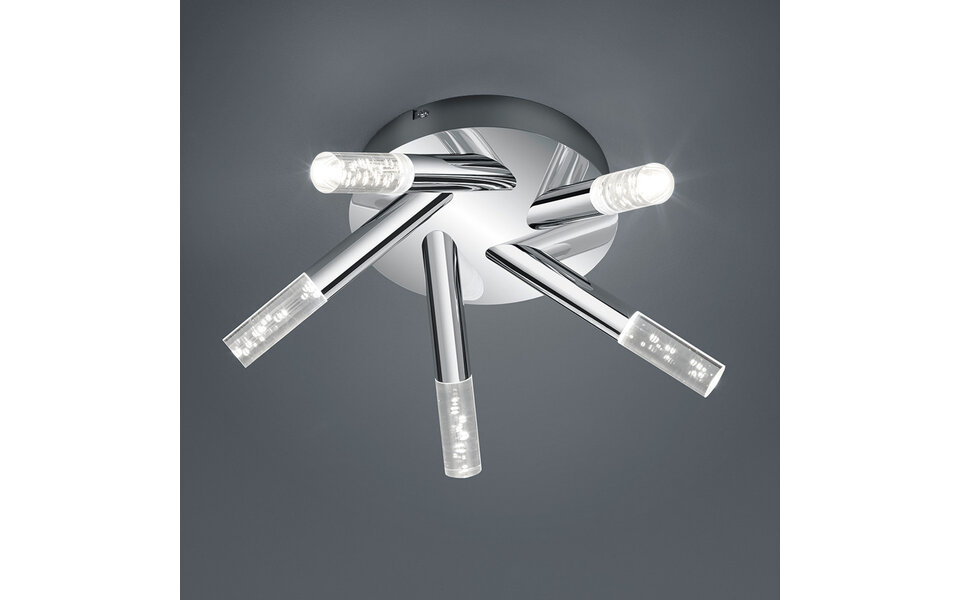 HLW LED LED Ceiling Light - Bathroom Light - Trion Balo - 15W - Warm White 3000K - 5-light - Round - Gloss Chrome - Splashproof IP44 - Aluminum - OSRAM LEDs