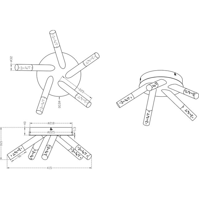 HLW LED LED Ceiling Light - Bathroom Light - Trion Balo - 15W - Warm White 3000K - 5-light - Round - Gloss Chrome - Splashproof IP44 - Aluminum - OSRAM LEDs
