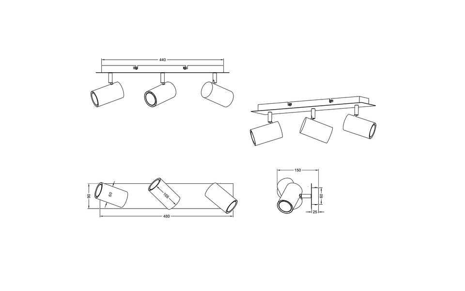 HLW LED LED Ceiling Spotlight - Trion Mary - GU10 Fitting - 3-light - Rectangular - Matte White - Aluminum