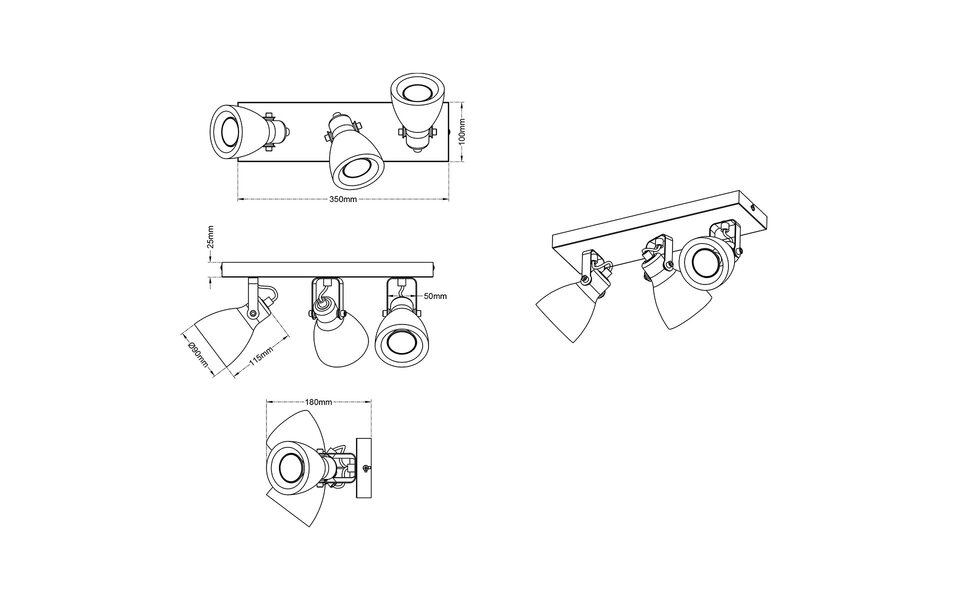 HLW LED LED Plafondspot - Trion Conry - GU10 Fitting - 3-lichts - Rechthoek - Mat Grijs Beton Look - Aluminium