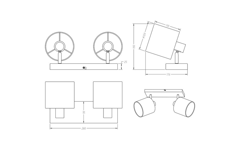 HLW LED LED Plafondspot - Plafondverlichting - Trion Torry - E14 Fitting - 2-lichts - Rechthoek - Mat Zwart - Aluminium