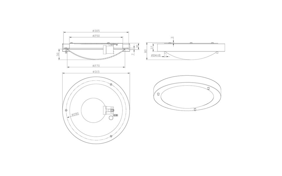 HLW LED LED Ceiling Light - Bathroom Light - Trion Condi - Surface Mounted Round - Splashproof IP44 - E27 Fitting - Matte Nickel Aluminum - Ø310mm