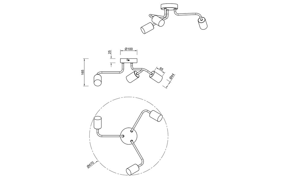 HLW LED LED Plafondlamp - Trion Dolla - E27 Fitting - 3-lichts - Rond - Mat Zwart - Aluminium