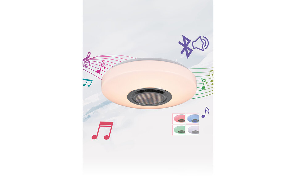 HLW LED LED Ceiling Light - Trion Niamy - 10W - Bluetooth Speaker - RGBW - Dimmable - Remote Control - Round - Matte White