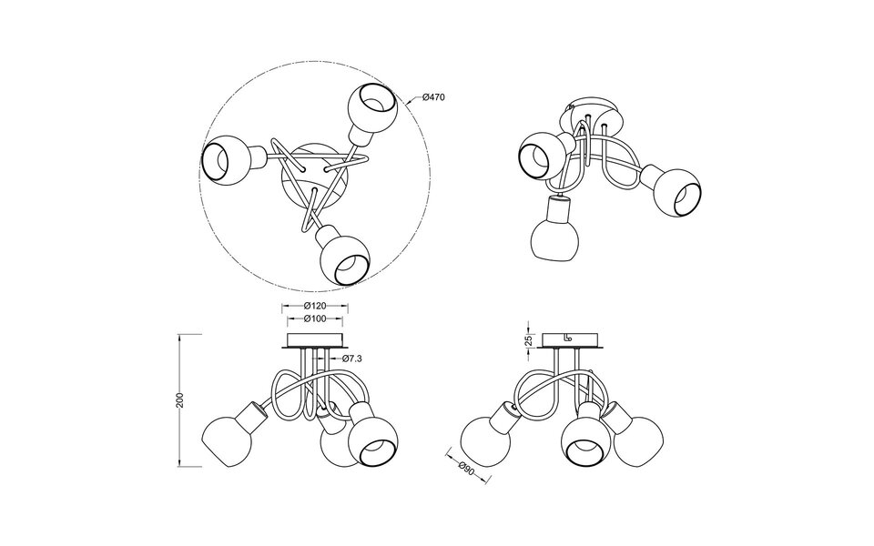 HLW LED LED Ceiling Spotlights - Trion Antiniba - E14 Fitting - 3-light - Round - Matte Nickel - Aluminum