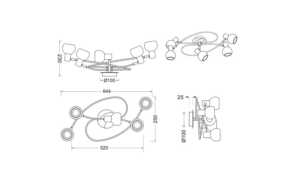 HLW LED LED Plafondspots - Trion Antiniba - E14 Fitting - 5-lichts - Rond - Mat Nikkel - Aluminium