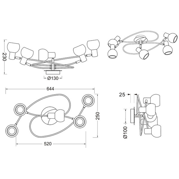 HLW LED LED Plafondspots - Trion Antiniba - E14 Fitting - 5-lichts - Rond - Mat Nikkel - Aluminium