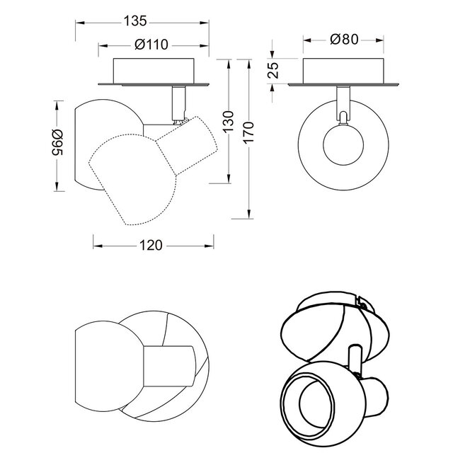 HLW LED LED Wall Spotlight - Trion Besina - E14 Fitting - Round - Matte Nickel - Aluminum HLW LED LED Wall Spotlight - Trion Besina - E14 Fitting - Round - Matte Nickel - Aluminum