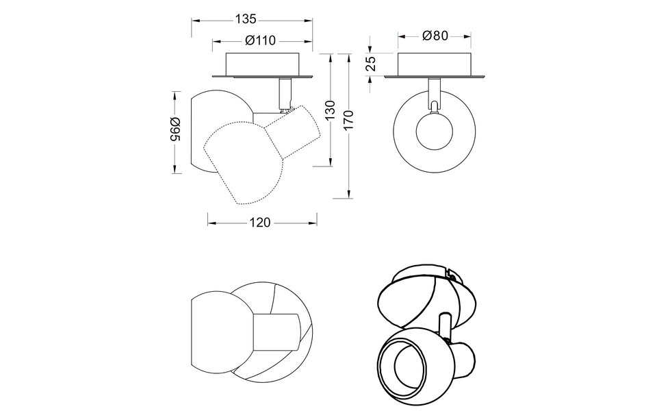 HLW LED LED Wandspot - Trion Besina - E14 Fitting - Rond - Mat Nikkel - Aluminium