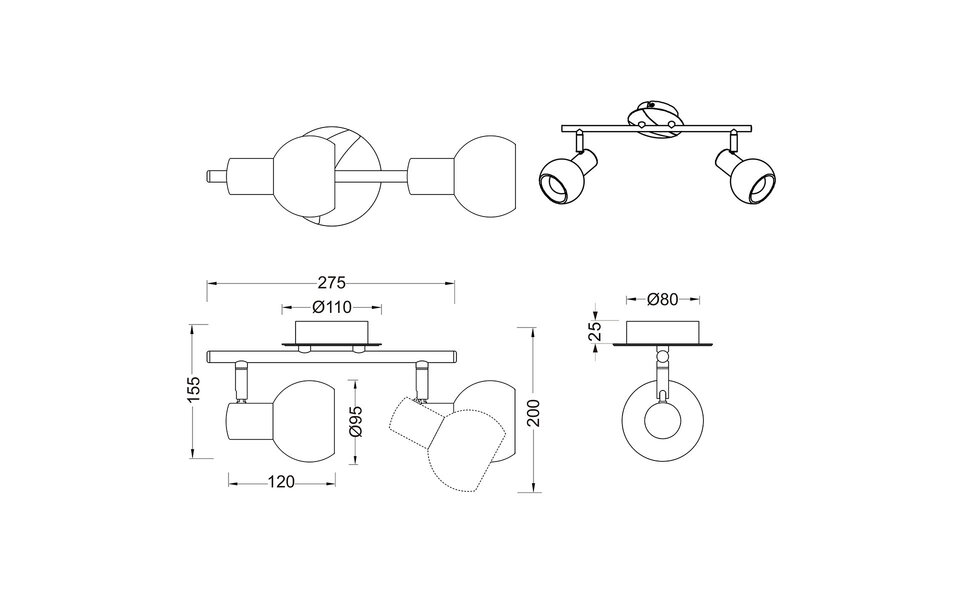 HLW LED LED Ceiling Spotlight - Trion Besina - E14 Fitting - 2-light - Round - Matte Nickel - Aluminum